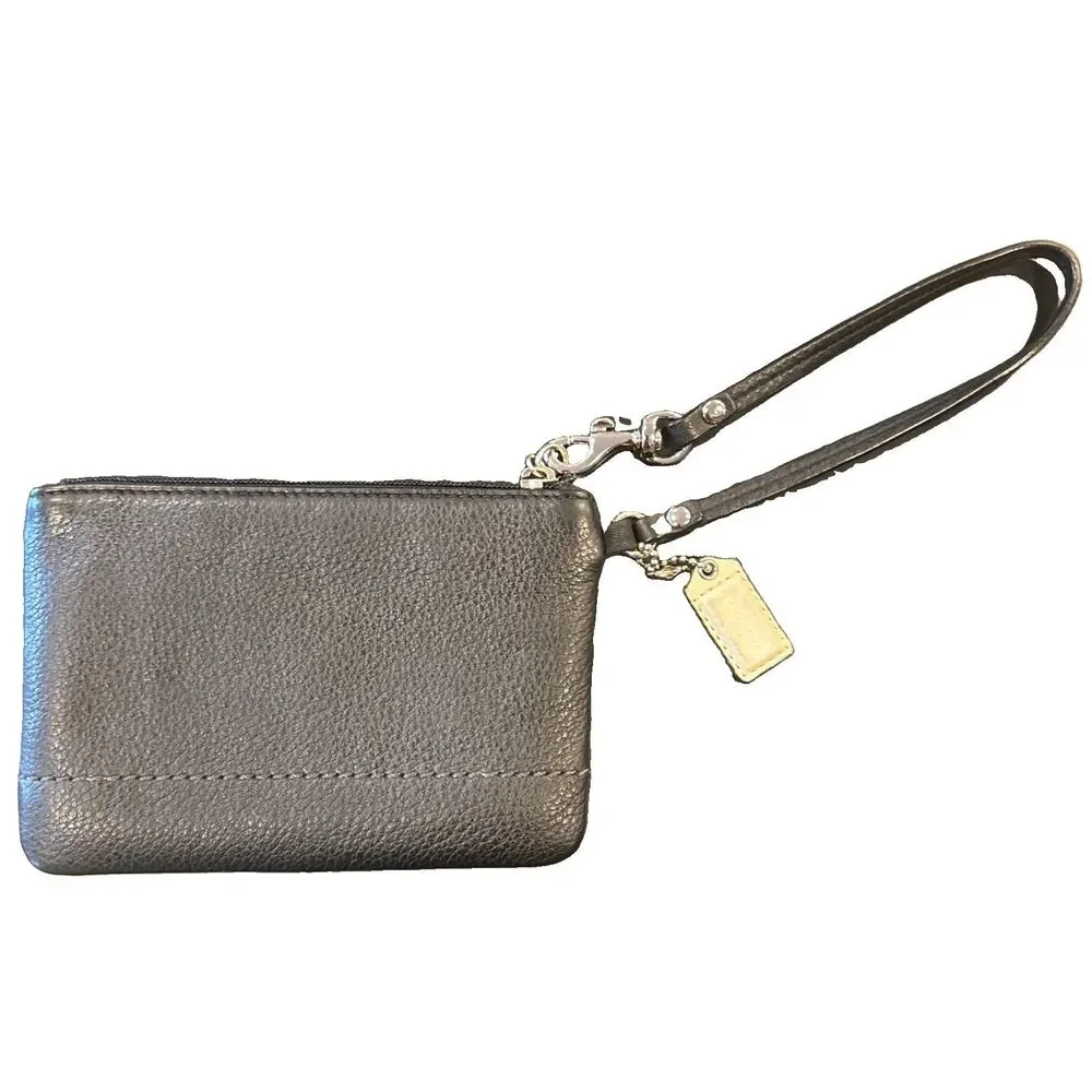 Coach Black Leather Teal Lined Wristlet w/ Zipper Credit Card Slot & Strap